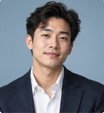 AI professional headshot of a man in a navy suit